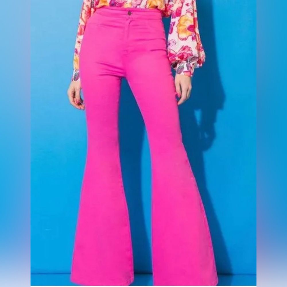 JC & JQ Jeans Super Stretchy High Waist Bell Bottom Flare Jeans Pink Size Large